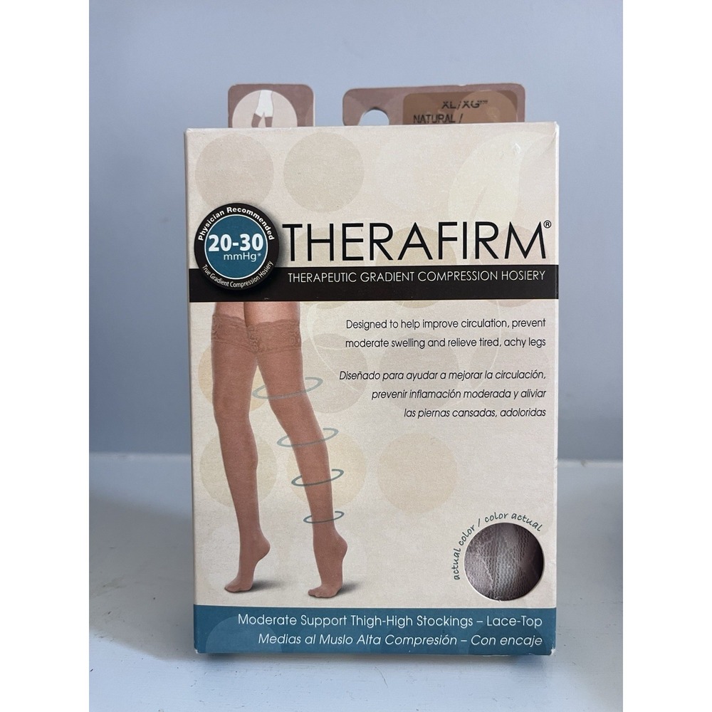 New! Therafirm compression hose thigh high 20-30mmHg XL Natural Lace Top
